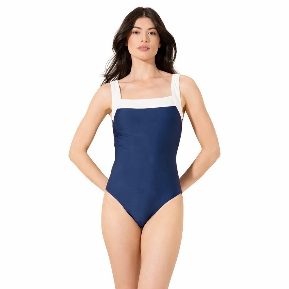 Shade & Shore Navy One-Piece Swimsuit with White Strap Detail